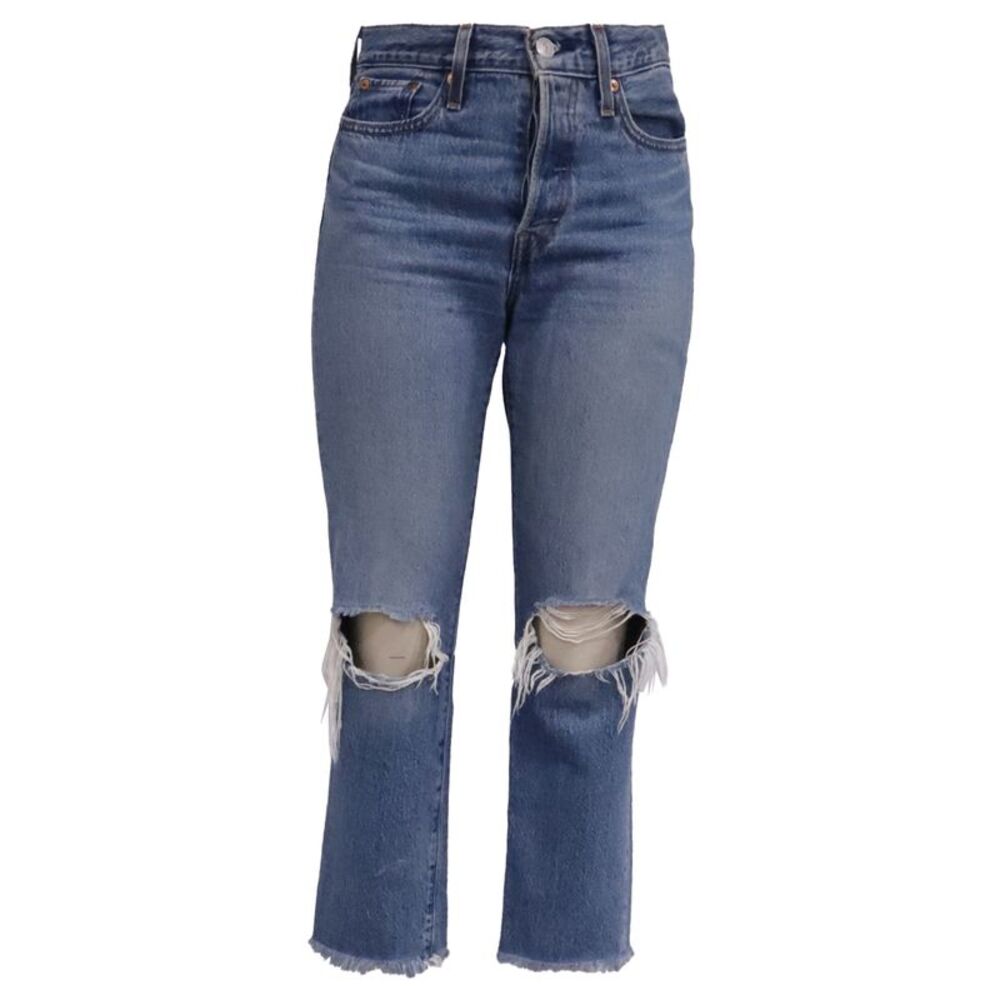 Levi's Wedgie Fit Distressed Jeans in Blue Cotton